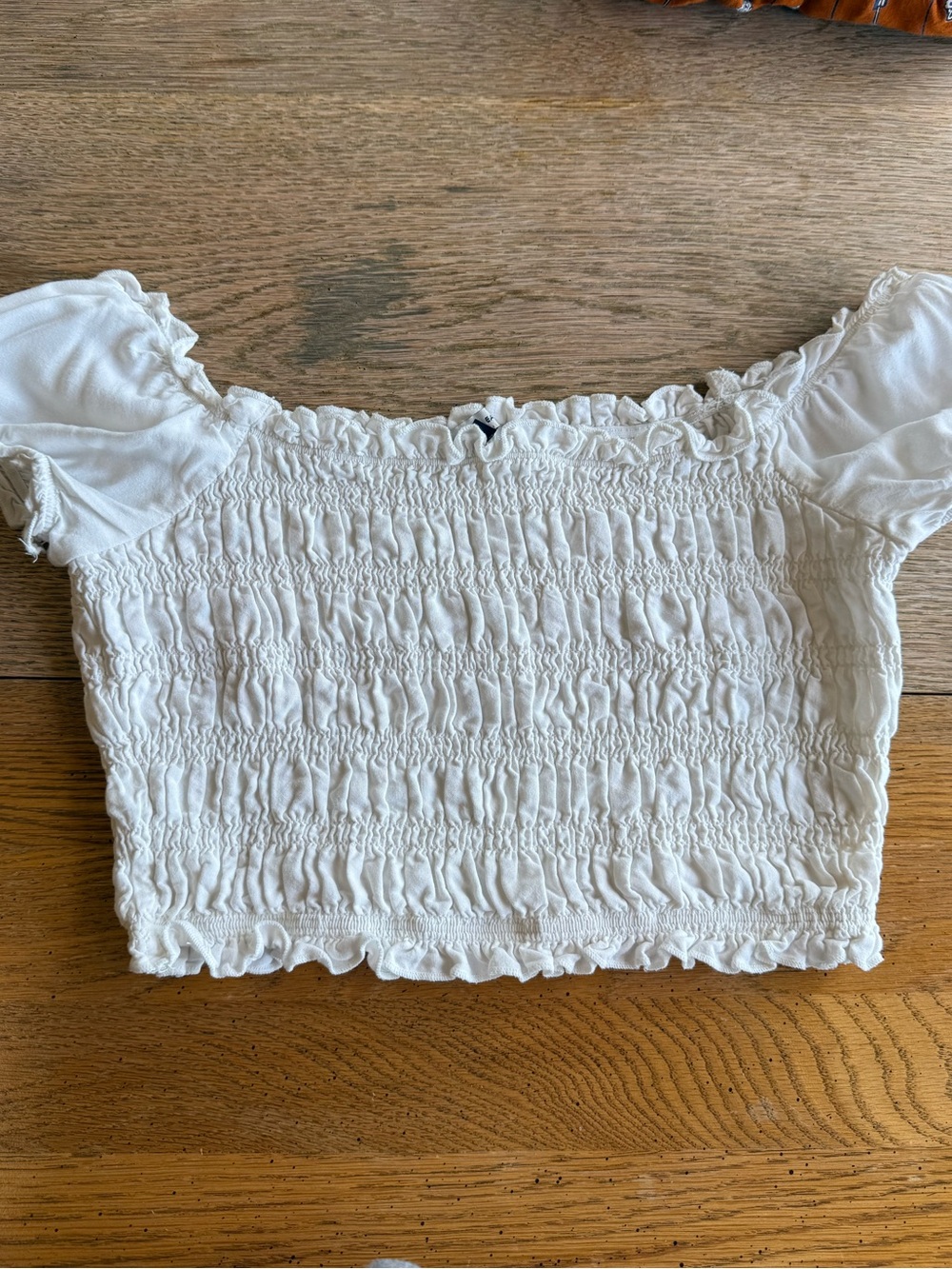 American Eagle Smocked Puff Sleeve Crop Top White Cottagecore Boho Size S